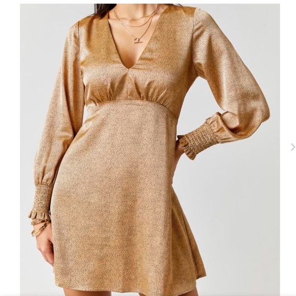 Francesca’s Mi Ami Gold Long Sleeve Mini Dress - Picture 1 of 10